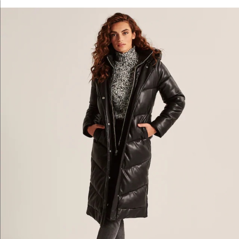 A&F vegan leather ultra long puffer